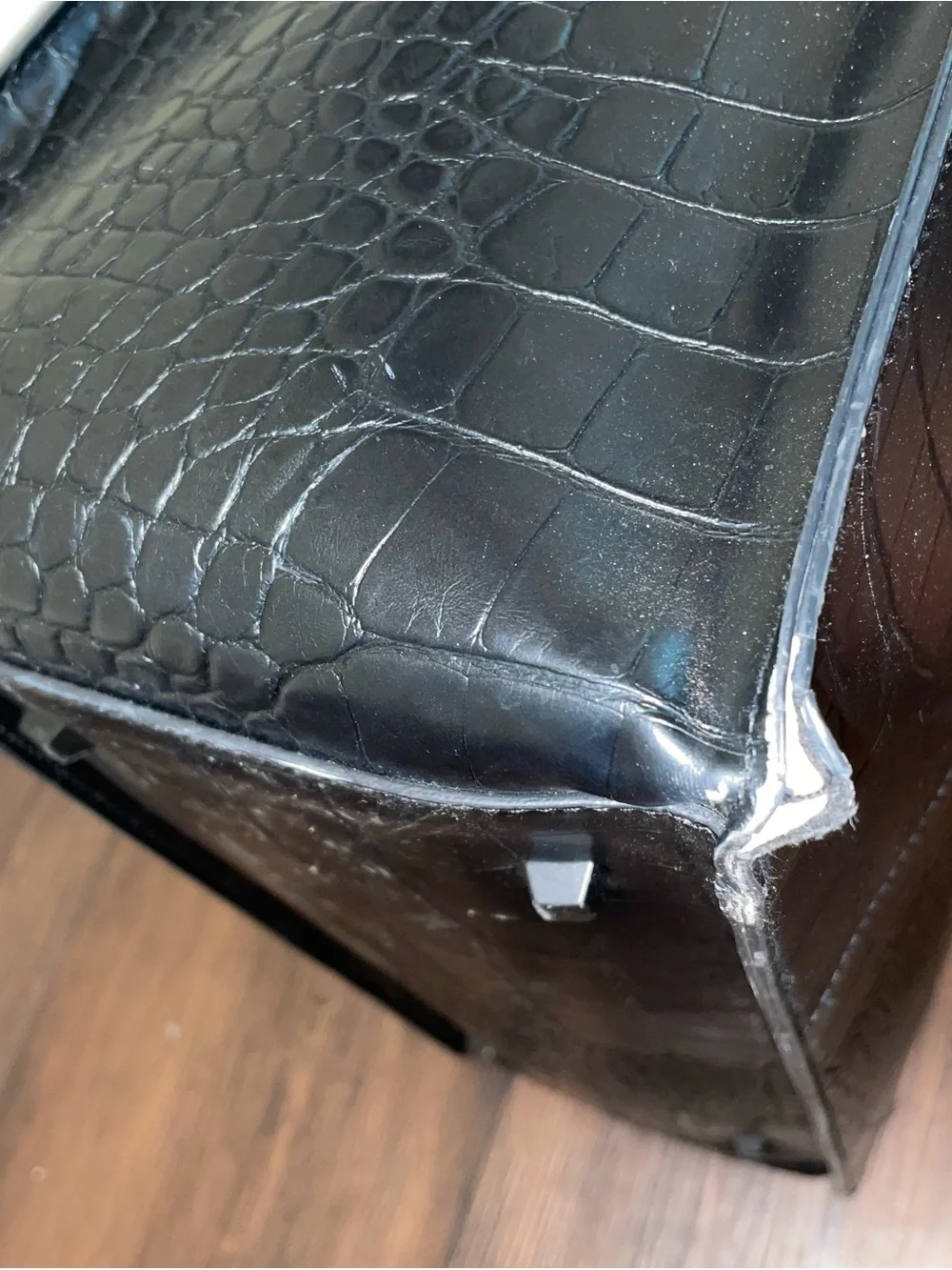 BEIS Black Croc-Embossed Structured Work Tote